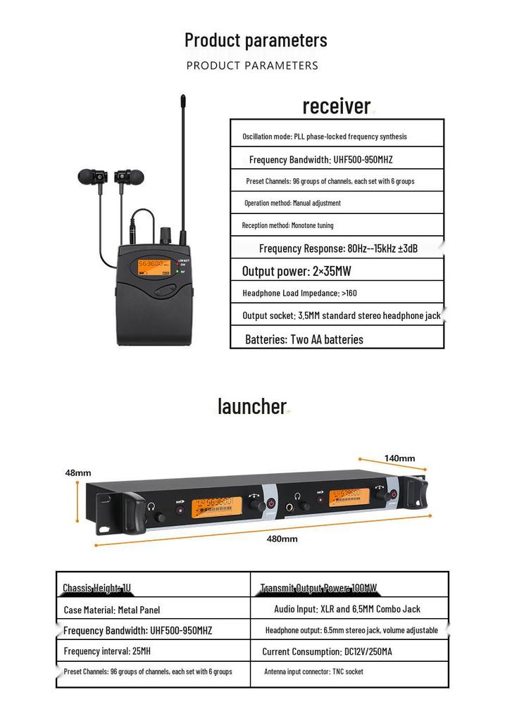 Dual Channel UHF Wireless Stage Monitor Earphones