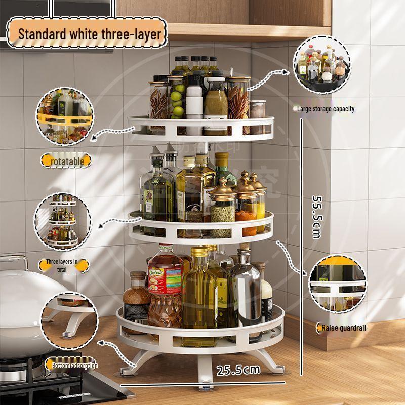 Multi-Layer Rotating Kitchen Seasoning Rack for Countertop Bottle and Jar Storage