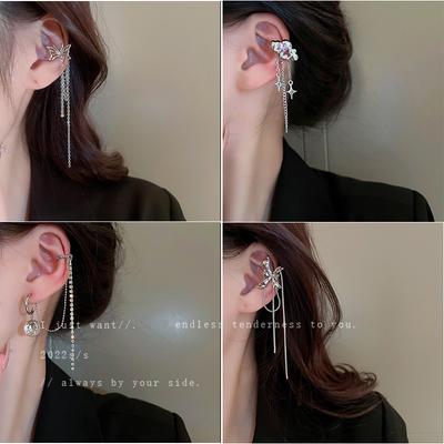 Flüssigmetall plissierter Schmetterling mit Diamantquaste ohne Ohrloch Ohrknochenclip Damen Kalter Wind Personalisierte Ohrringe Ohrringe