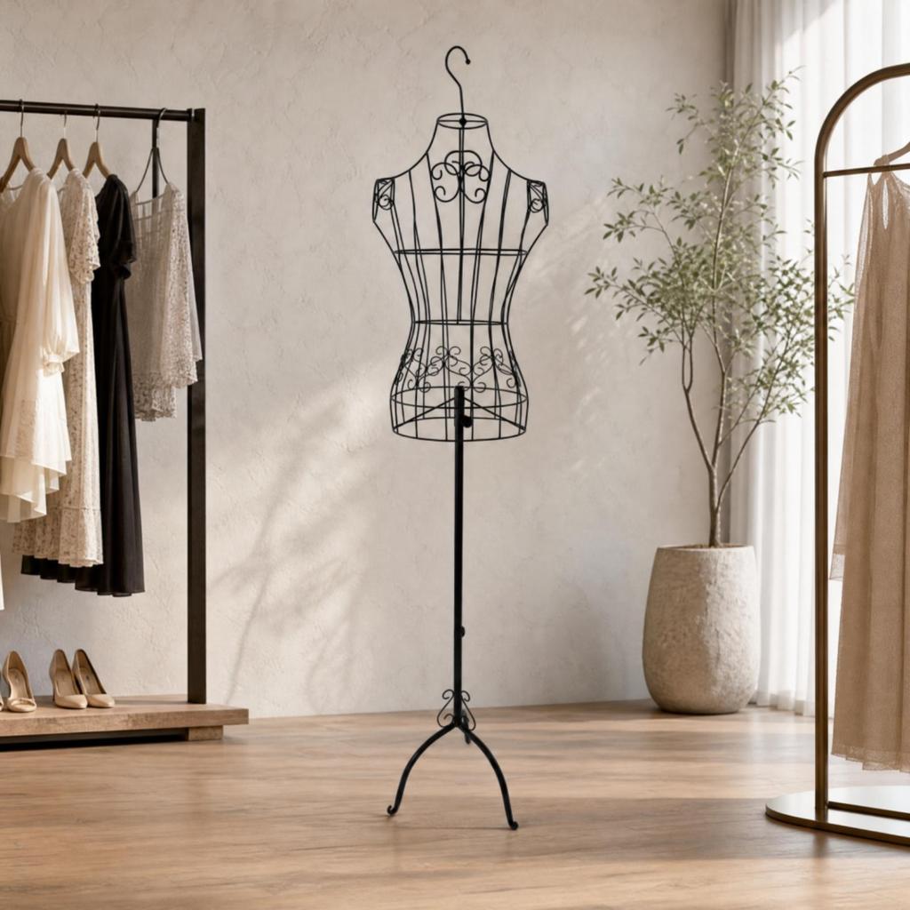 Freestanding Iron-Wire Full-Body Mannequin Display Rack Stable Adjustable-Height