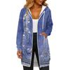Women's Fashionable Printed  Long Sleeved Drawstring Hooded Zipper Pocket Long Casual Sweatshirt Jacket