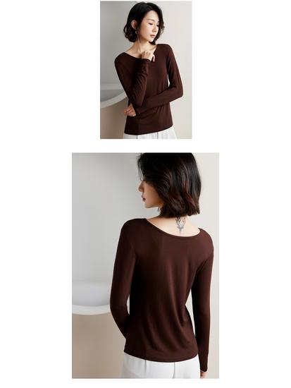 Women's Modal Long-Sleeve Round Neck Shirt, 2024 Autumn/Winter, High-End Fashionable Innerwear