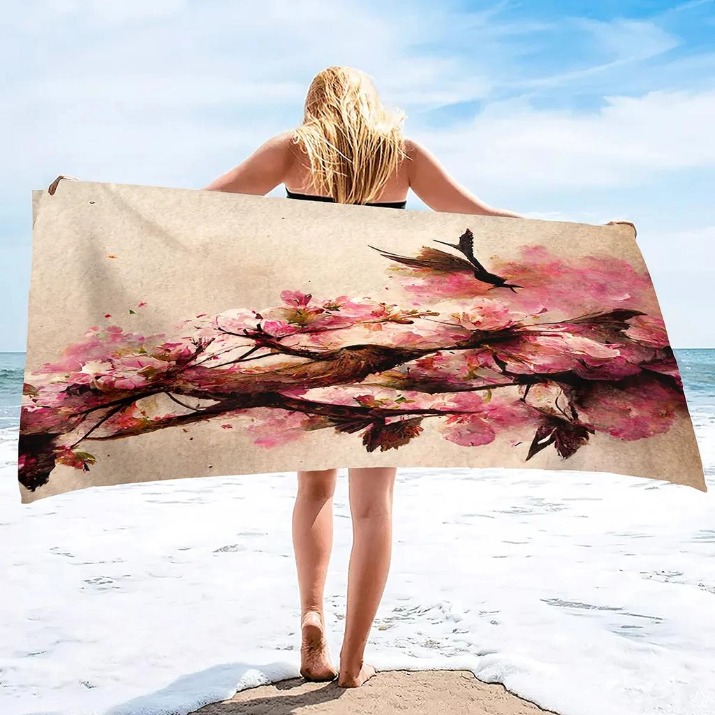 Fantasy Cherry Blossom Print Beach Towel Lightweight Bath Towel Sport Bar Spa Travel Towels Microfiber Quick Dry Swimming Cover