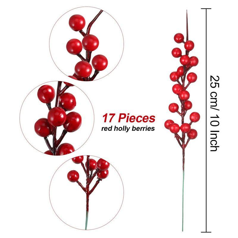 60PCS Artificial Red Berries Fake Flowers Fruits Berry Stems Crafts Floral Bouquet For Wedding Christmas Tree Decoration-B61B