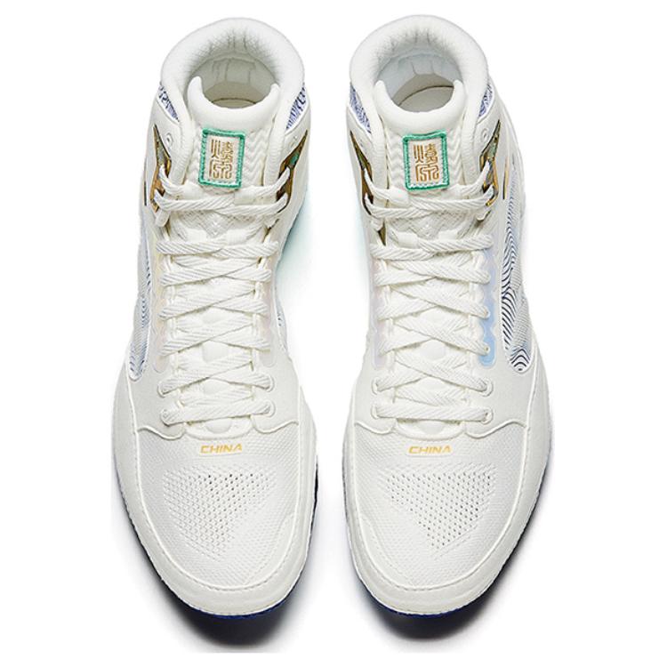 Anta Comfortable Non-Slip Durable High-Top Professional Wrestling Shoes Men Shoes White Black Blue 412440103-6