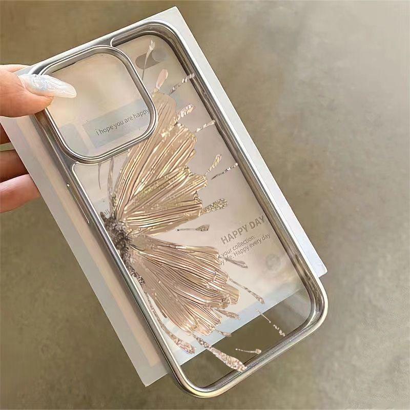 

Гальванизированный золотой чехол с бабочкой для iPhone 16 Pro Max/15/14/13/12 Pro/XS iPhone X/XS
