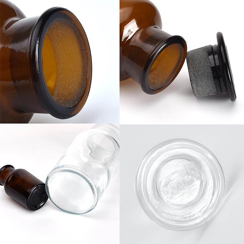 Laborgebrauch Weithals-Glas-Reagenzglasflasche Bernstein & Klarglas Schliffstopfen Apotheker-Aufbewahrungsflasche 30ml~1000ml Mehrere