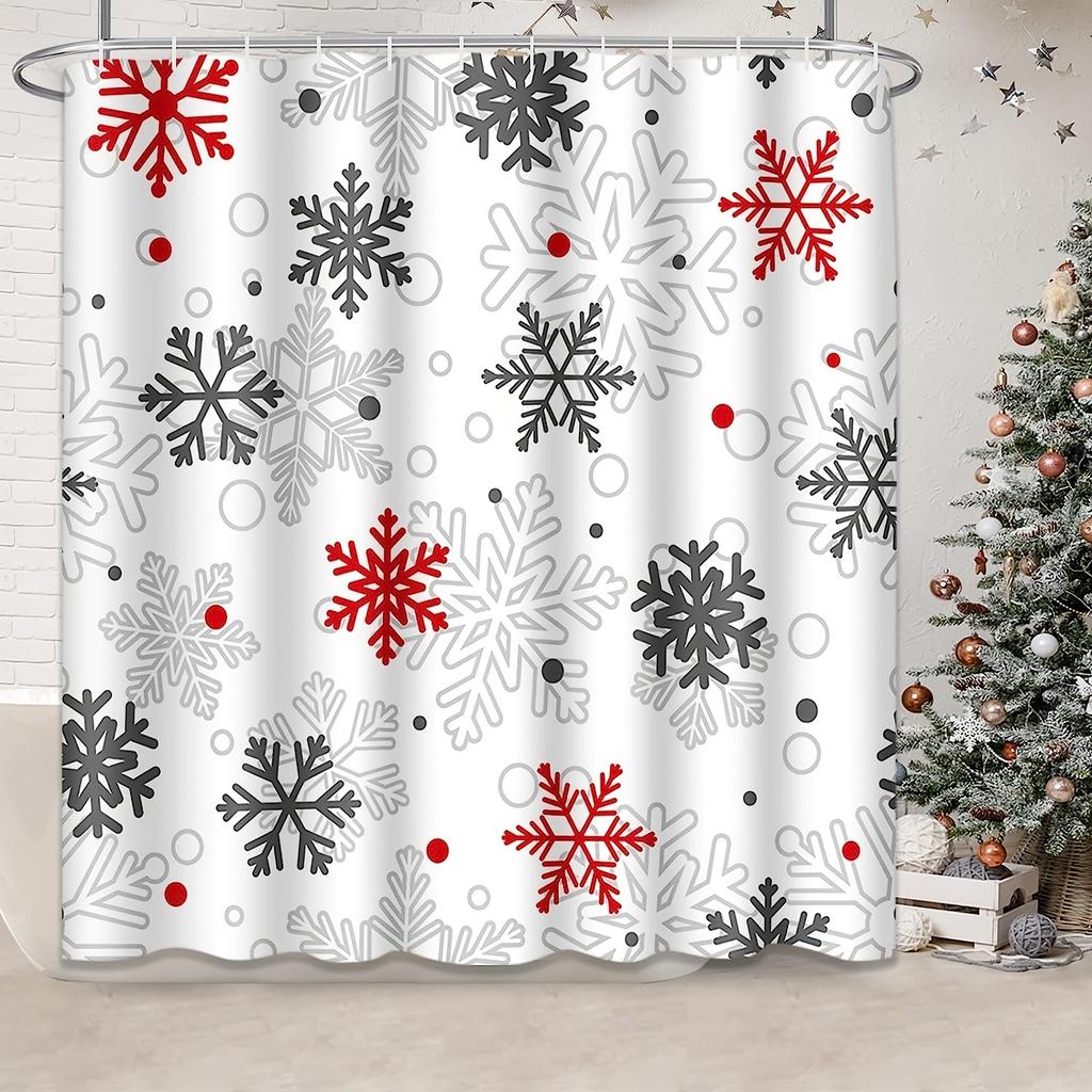 4Pcs Luxury Merry Christmas Shower Curtain Sets for Bathroom Non-Slip Bathroom Rugs Lid Toilet Cover Bath Mat