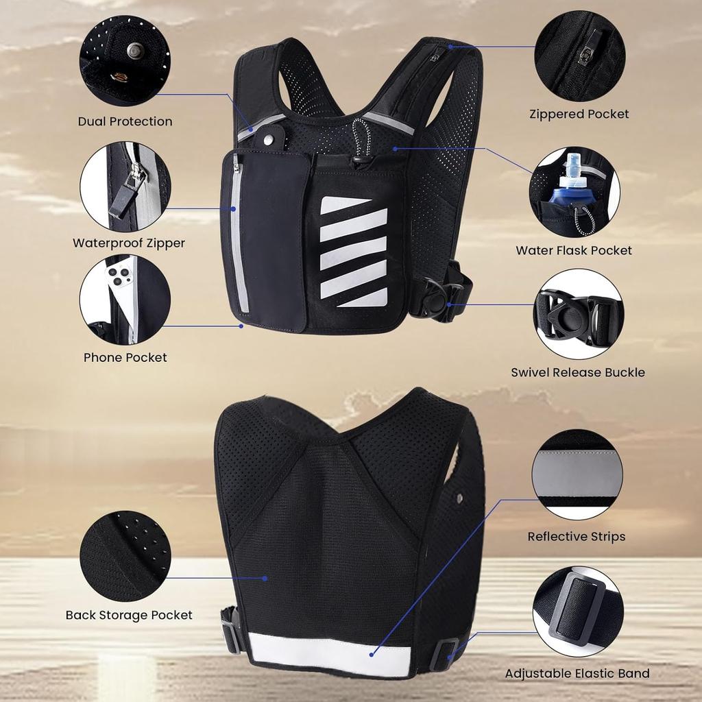 Running Vest for Women Men, Adjustable Waistband Running Hydration Vest with 500ml Hydration Bottle ,Breathable Reflective Running Vest for Trail
