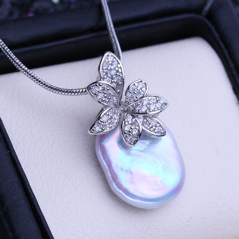 

LSOOYH натуральный пресноводный большой жемчуг в стиле барокко, ожерелья для женщин и девочек, классический серебряный цвет, подвеска с цветком, подарок на день рождения, вечерние украшения белый