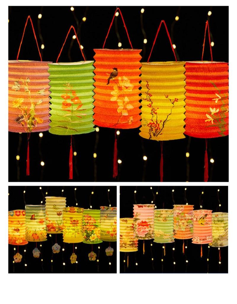 10/12pcs Chinese Traditional Mid-autumn Festival Decor Hanging Paper Lantern Folding Organ Design Portable Lantern With Handle