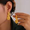 Retro Textured Splicing Earrings: Black Agate, Titanium Steel, Hypoallergenic European & American Fashion for Women