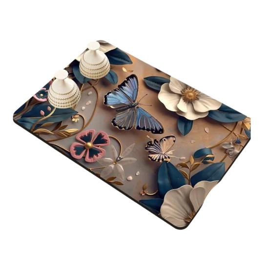 3D Flower Dish Mat Diatomaceous Earth Absorbent Dish Drying Mat Coaster Floral Placemat Insulation Mat for Kitchen Counter Dining Table