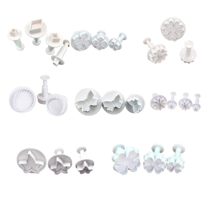 Set of 3 DIY Fondant Mold Multi-Shapes Fondant Stamps Kitchen Baking Tools Plastic Material Baking Supplies for Children