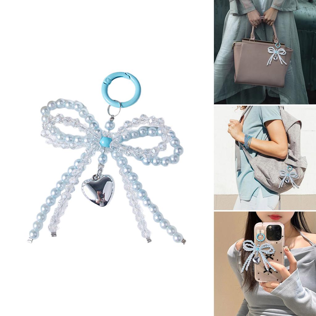 Versatile Fashion Bag Accessory Chic Pearls and Crystal Bowknot Pendant Keychain Accessory for Purses and Phones