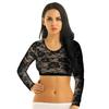 Women's Sexy Tops Lace Mesh See Through Long Sleeves Crop Tops Short Blouse T-shirt Clubwear Streetwear