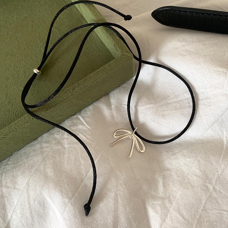 Design Sense Bow Drawstring Necklace Female Sweet Cute Gentle Fashion Personality Versatile Neck Chain Collarbone Chain