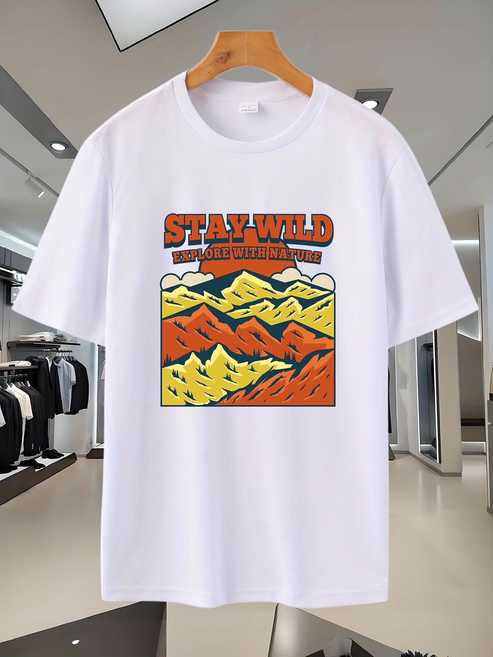 Stay Wild Explore Nature T-shirt - Vibrant Mountain Print XXL