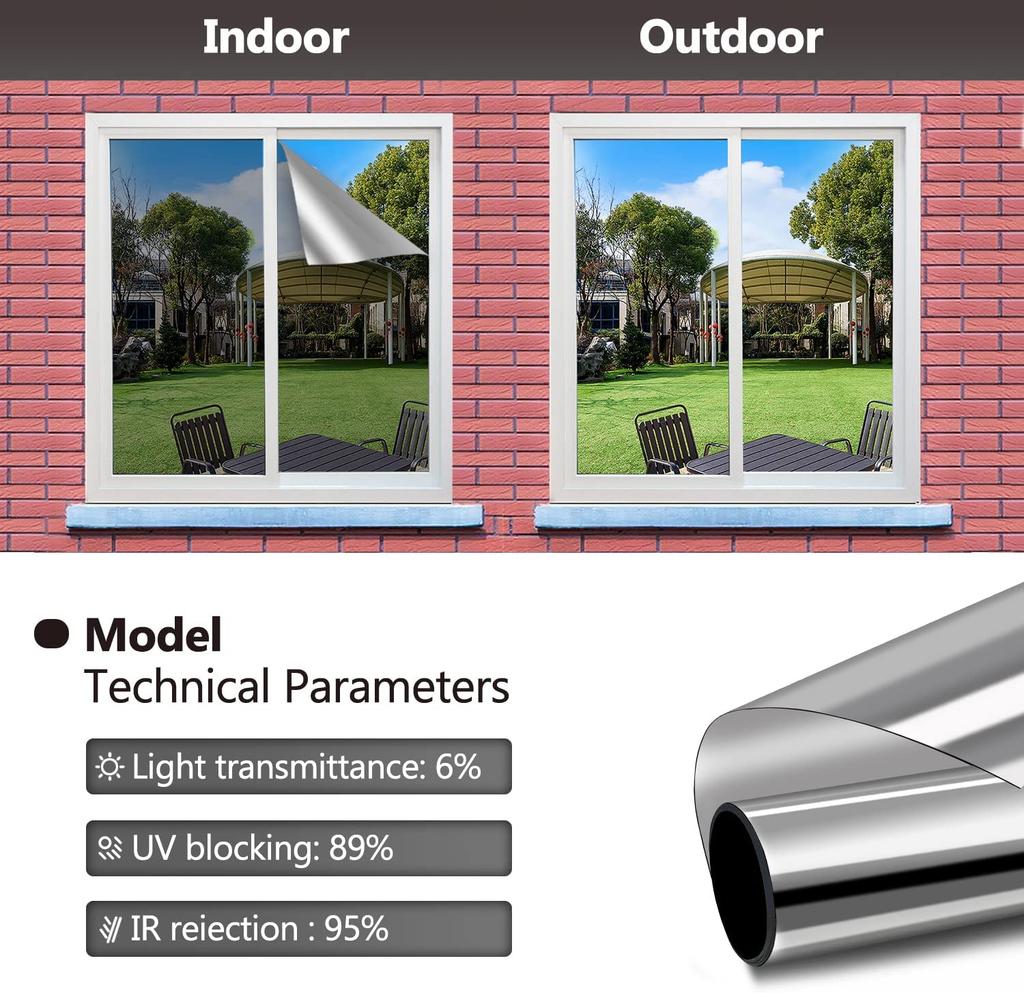 Srebrna Folia Prywatnościowa Okienna Jednokierunkowa Lustrzana Barwiona Zabiegi Kontrola Ciepła UV Blokująca Słońce Zaciemniająca Drzwi Szklane Odblaskowa do Domu