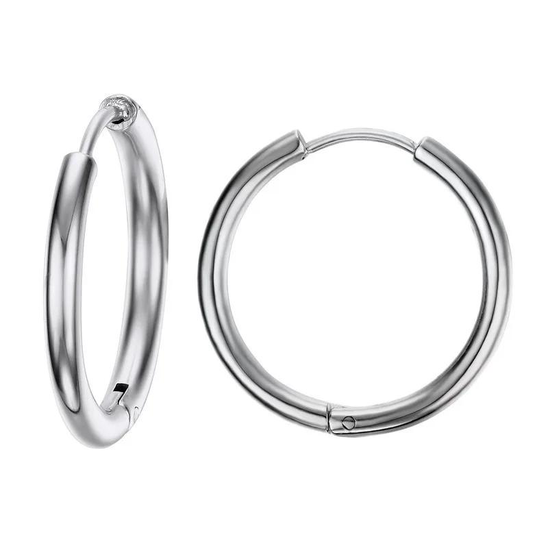 2pcs Classic Simple Glossy 8-20mm Circle Hoop Earrings For Women  Gold and Silver Two-color Stainless Steel Unisex Jewelry Gift