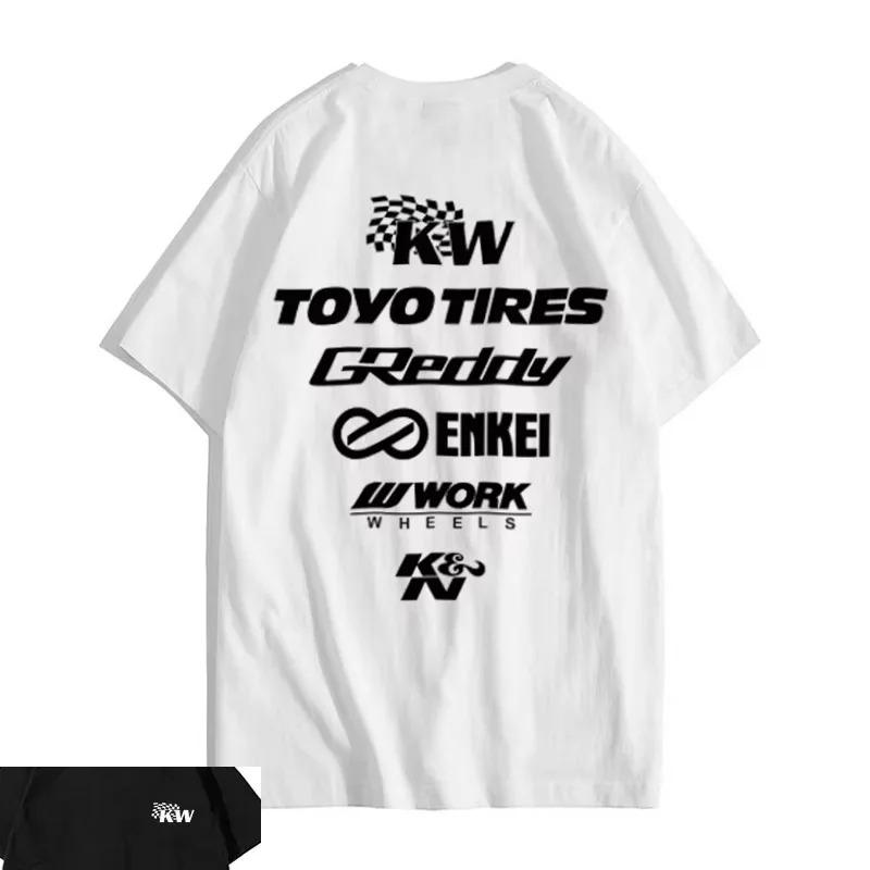 2026 New Japanese Modified Car Short Sleeve T-Shirt JDM Evolution KN Posture Enkei Modification Attitude KW Cultural Pure Cotton 4XL