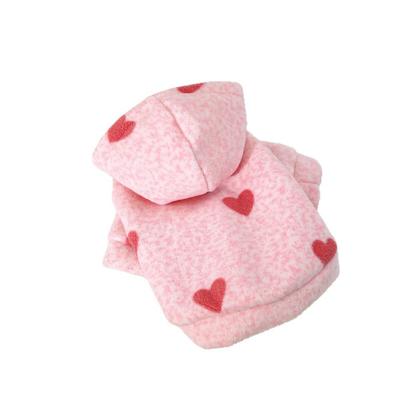 Cute Pink Heart Hooded Pet Sweatshirt Pink Heart Print Super Soft Pet Hooded Cardigan Breathable Comfortable Wear