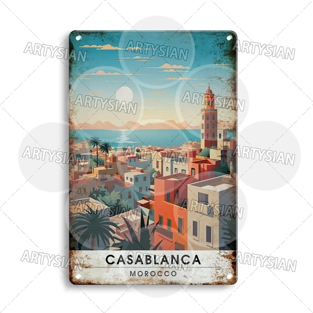 Maghreb Travel Cityscape Metal Sign Tunisia Alger Algeria Chefchaouen Morocco Marrakesh Oran Kabylie Hammamet Tunis Gafsa Plaque