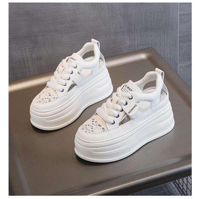 Autumn new thick-soled soft leather hollow low-top sandals versatile casual fashion cm lace-up