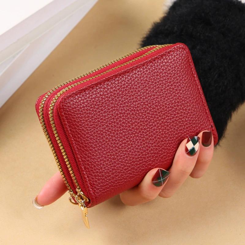 Rfid Card Holder Double Zipper Women Wallet Pu Leather Organ Card Bag Purse Large Capacity Multi-Solt Bank Card Cover Business Card Clip With Window