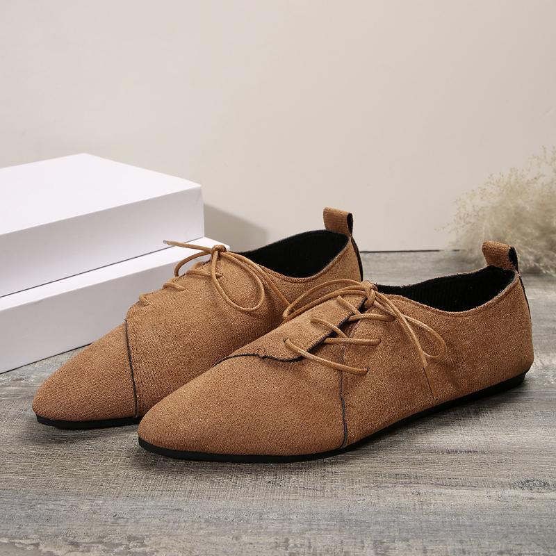 

2025 Большие размеры Небольшие туфли Весна и Лето Новые Повседневные туфли с острым носком на шнуровке и плоской подошве 36 коричневый