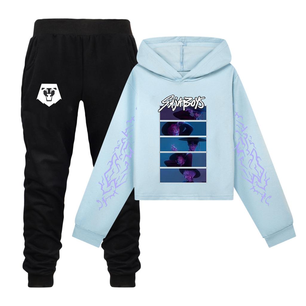 Plush Long Sleeved Pants Loose Pullover Hoodie Set For Children