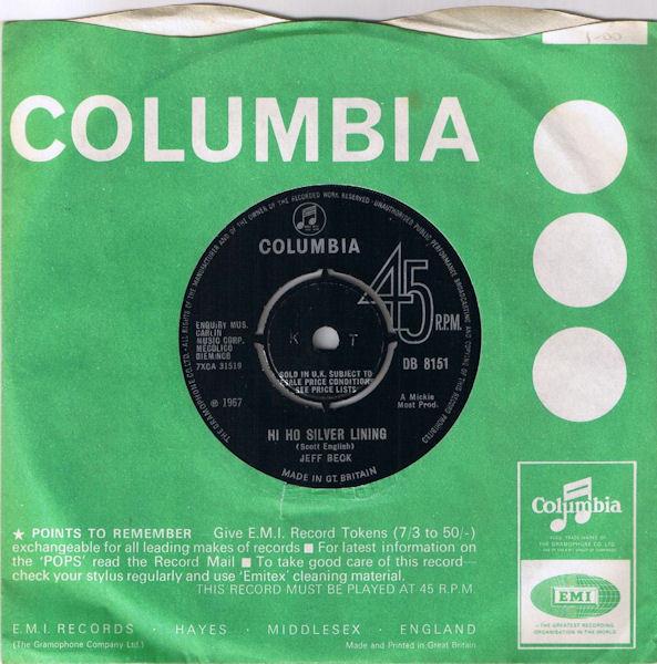 

7inch Record JEFF BECK - Hi Ho Silver Lining DB8151 Columbia 1967 UK Rock Used