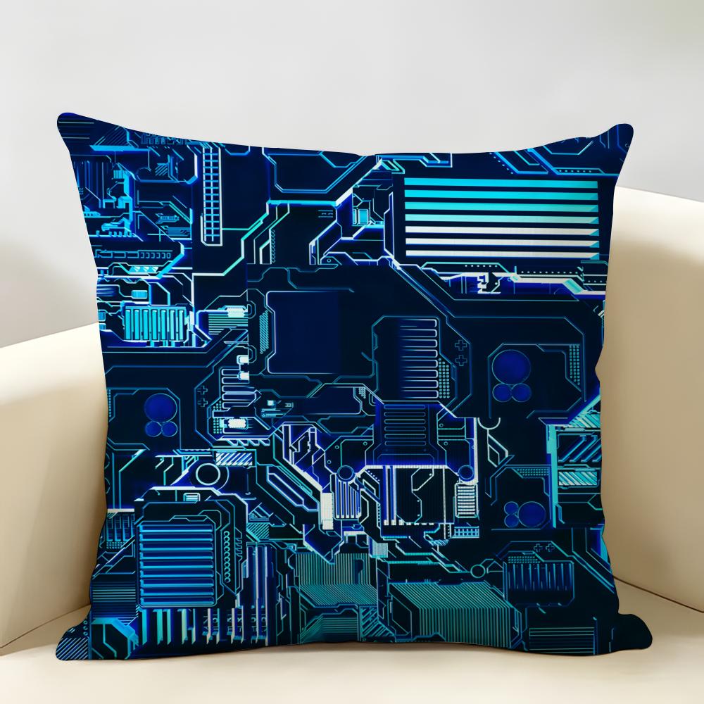 Circuit Board Pattern Design Cushion Cover Natural Linen Organic Fabric DoubleSided Printing Room Sofa Decor Pillow Case