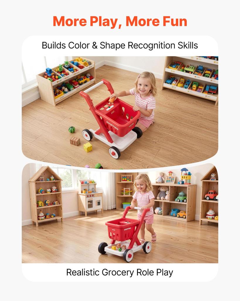 VEVOR Scan & Sort Kids Shopping Cart, for Kids 2+, Toy Shopping Cart with Pretend Food, Lights & Sound