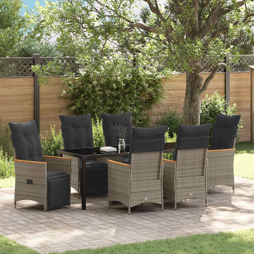 Garden Dining Set with Cushions 7 pcs Grey Poly Rattan