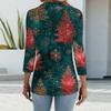 Mote dame casual revers kort 3/4 ermet juleprint skjorte dame knapp opp topper