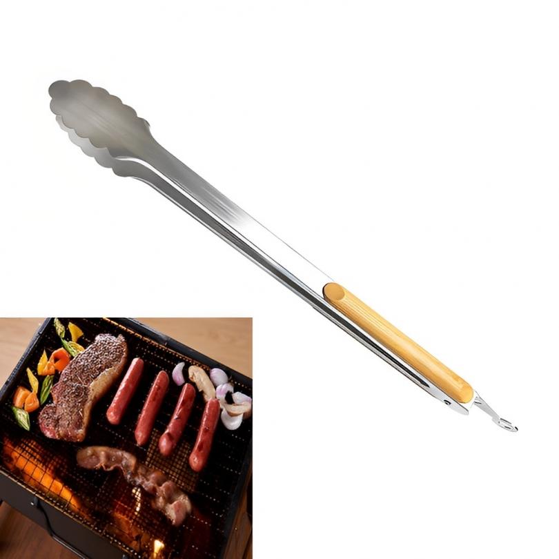 

Зажим для барбекю из нержавеющей стали, нескользящий зажим для жареного барбекю, салата, хлеба, кухонная утварь, зажим для мяса, еды, серебристый цвет