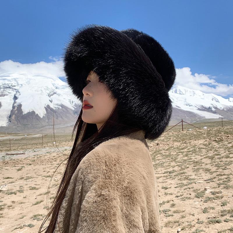 Fluffy Fur Bucket Hat For Women Plush Fisherman Hat Warm Women'S Winter Hat Thicken Cold Snowy Day Panama Cap Chrismas Gifts