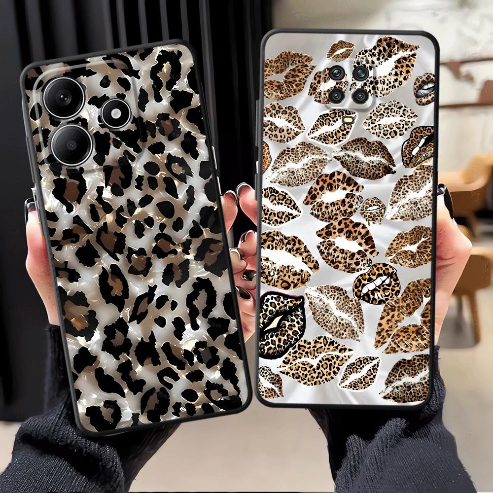 Case for Xiaomi Redmi Note 14 14C 12C 13C A4 A5 12 11 K80 A3 13 Pro Plus 10 9 8 7 A1 Phone Cover K40 A1 A2 Leopard Print Lip