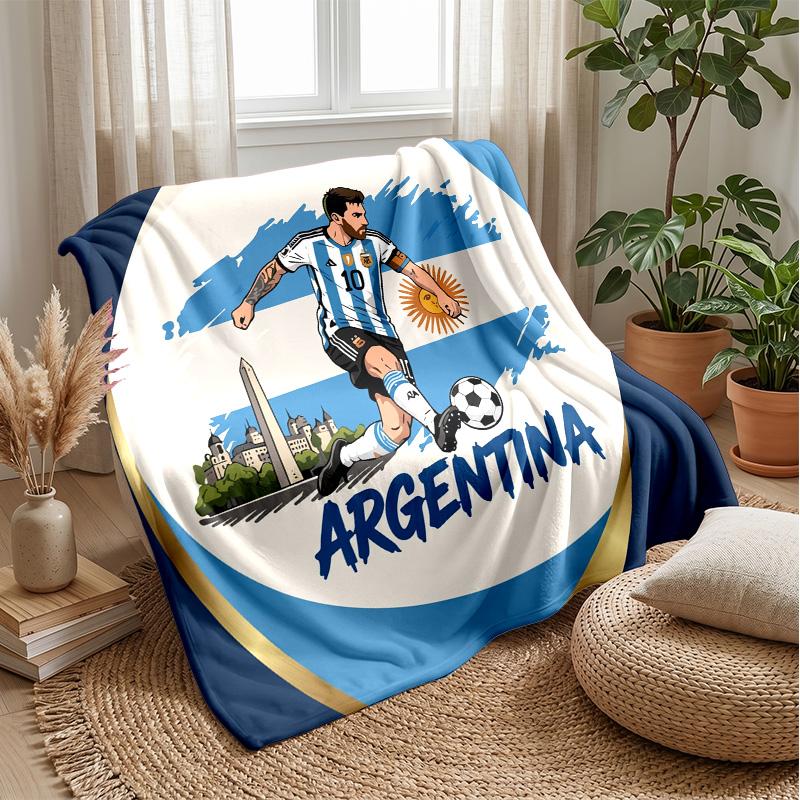 Tištěná flanelová deka Argentina Football, šetrná k pokožce, teplá, dekorativní přehoz na pohovku, postel, pro každodenní použití