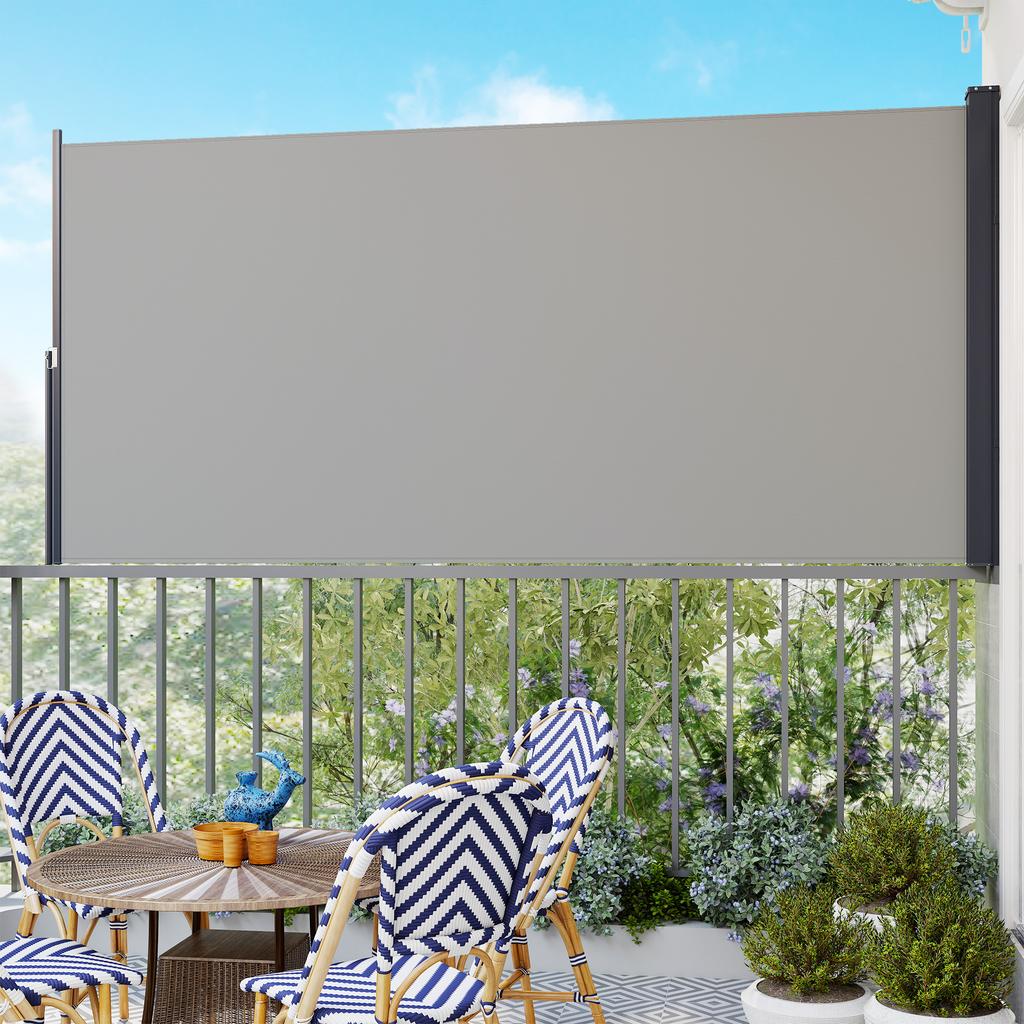 Side Awning Side Blind Retractable Privacy Screen Aluminum Polyester 3 X 1.4 M Light Gray