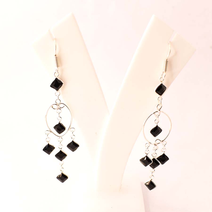 

Black Spinel Gemstone Ethnic Gifted Drop Dangle Jewelry Earrings 3.10 J2H40