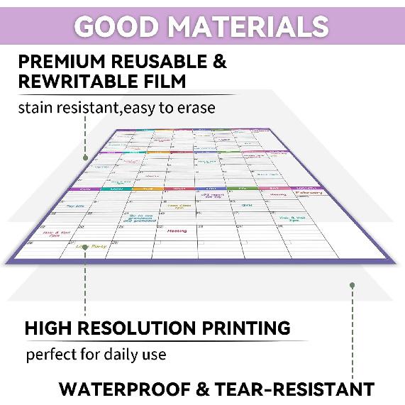 Dry Erase Calendar for Wall - Undated 3 Month Wall Calendar, 28'' X 40'', Erasable & Reble Wall Calendar, Dry Erase Calendar for Home, Office and