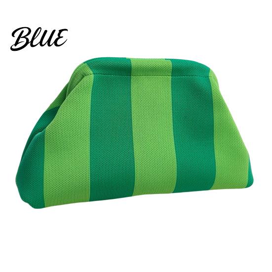 Beach Vacation Bag Woven Striped Clutch Purse for Woman Large Capacity Cosmetic Pouch Portable Knit Dumpling Bag Kiss Lock Handbag Evening,