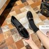 Women's 2025 British Style Black Leather Loafers: Autumn Flat-Toe Work Shoes