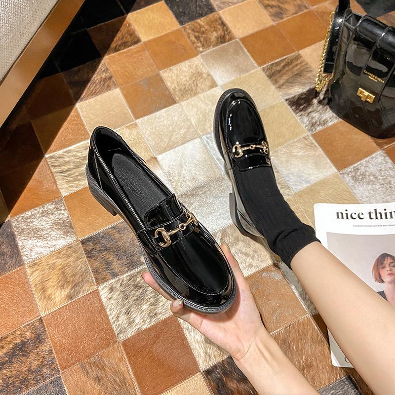 Women's 2025 British Style Black Leather Loafers: Autumn Flat-Toe Work Shoes