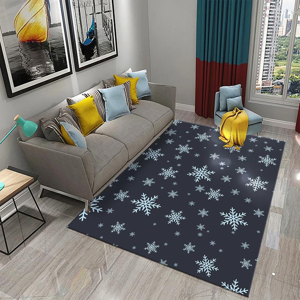 Lovely Cartoon Snowman Carpet Snowflake Rug Winter Snow Print Area Rugs Door Mat Yoga Mats Kids Bedroom Living Room Flat Mat