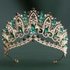 DIEZI Baroque Green Blue Pink Opal Crystal Tiara Crown Women Girls Wedding Party Elegant Luxury Rhinestone Crown Hair Jewelry