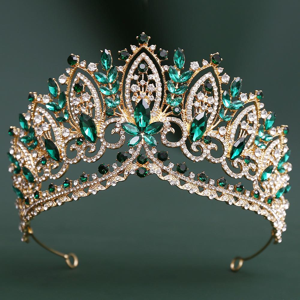 DIEZI Baroque Green Blue Pink Opal Crystal Tiara Crown Women Girls Wedding Party Elegant Luxury Rhinestone Crown Hair Jewelry