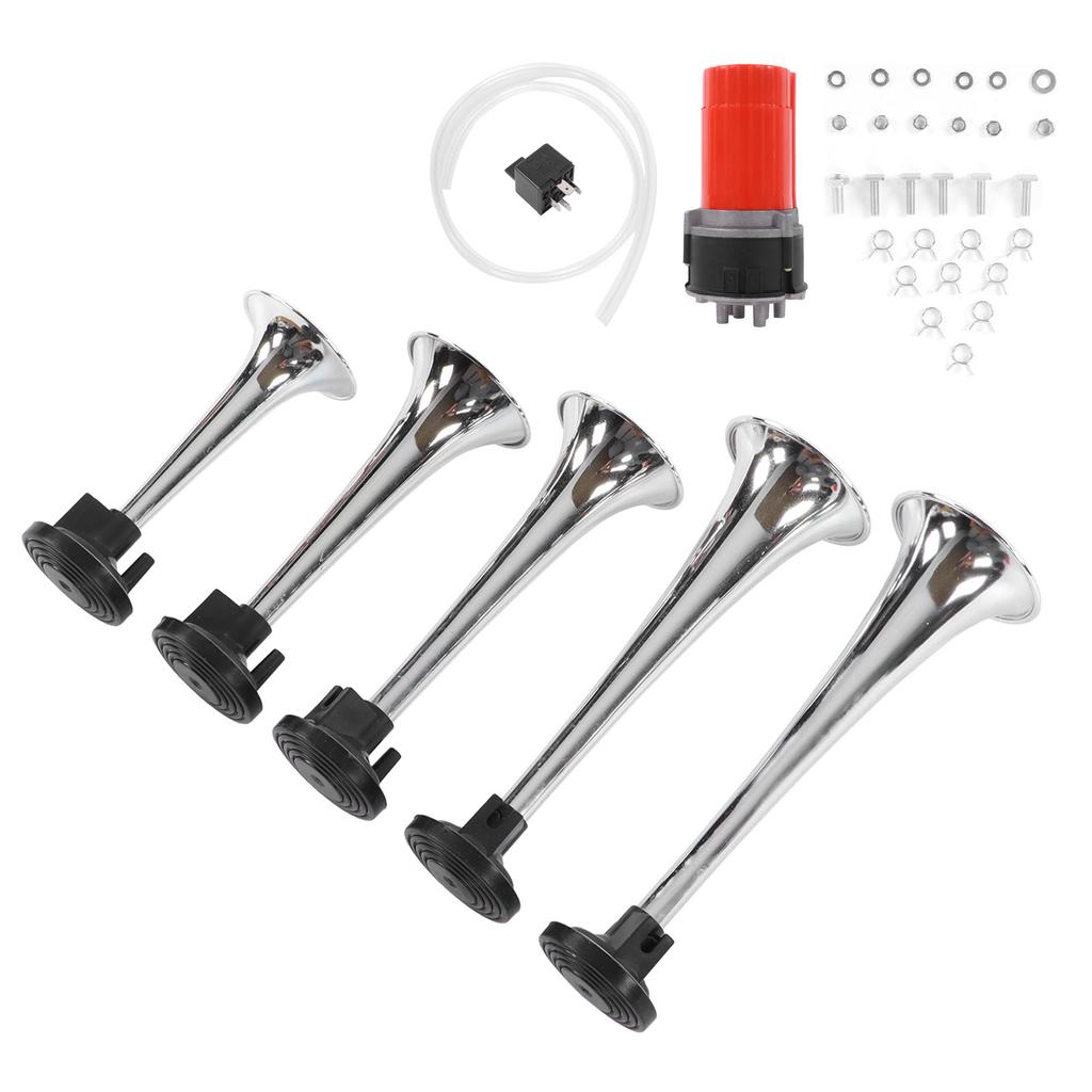 5PCS Car Air Horn with Air Compressor Jazz 5‑Tube Music 130dB 12V for Trucks Bus Boats